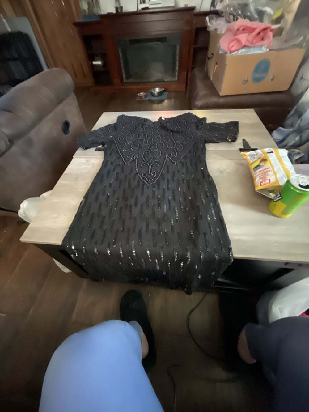 Mona Fashion Beaded Sequin Cocktail Dress Size 8 Black Silk
